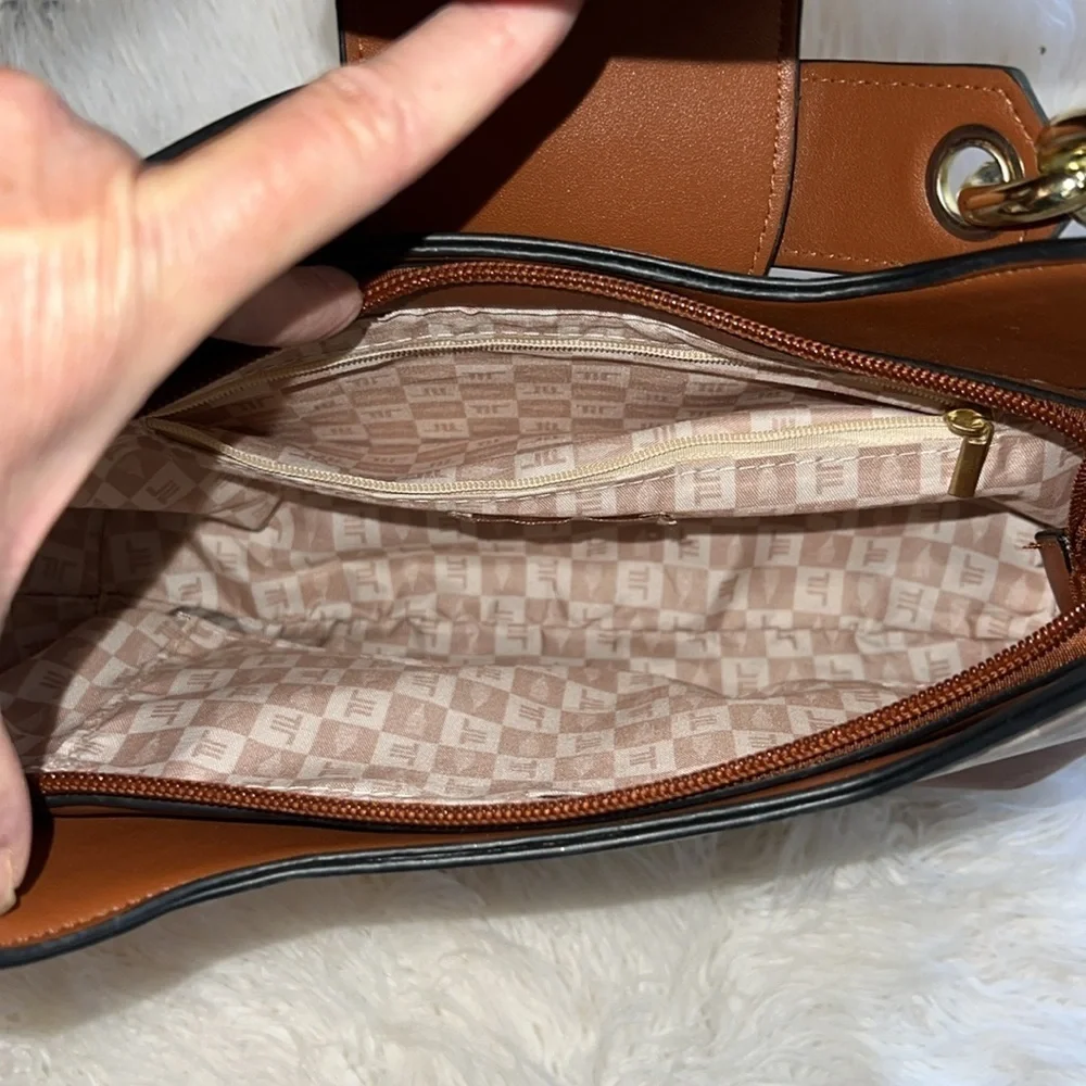 LONDON FOG COLLECTION Polyvinyl Hobo Satchel Cognac Crossbody Shoulder Bag